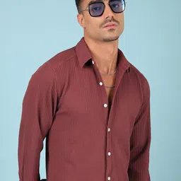 Voroxy Standard Textured Spread Collar Wrinkle Free Casual Shirt-image-62