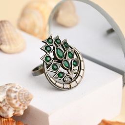 Anvik Silver-Plated American Diamond Studded Finger Ring-image-39