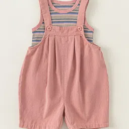 LULU & SKY Girls Sleeveless Cotton Dungarees With T-Shirt-51