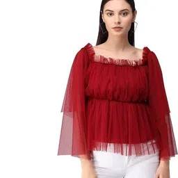 LIME N LEMON Off-Shoulder Flared Sleeve Net Crop Top image 4