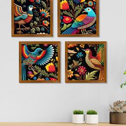 ArtVibes Black & Green 4 Pieces Printed Wooden Wall Art-39
