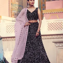 Fusionic Embroidered Sequinned Semi-Stitched Lehenga & Unstitched Blouse With Dupatta image 4