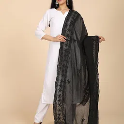 Ushvii Floral Embroidered Chikankari Cotton Dupatta-picture-19