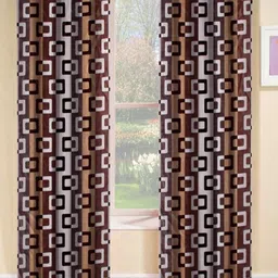 BELLA TRUE Brown & White 2 Pieces Geometric Long Door Curtains-image-19