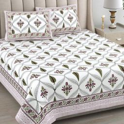 Urban Jaipur Purple & Green Floral 220 TC King Bedsheet with 2 Pillow Covers-image-84