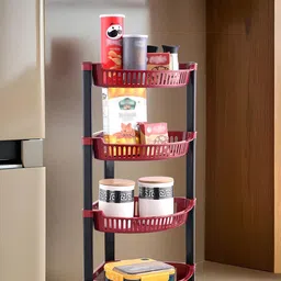 Kuber Industries Brown & Black 4 Tier Folding Fruit & Vegetable Basket Stand-55