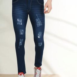LINARIA Men Classic Mildly Distressed Light Fade Cotton Jeans-image-100