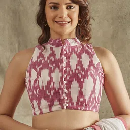 SALWAR STUDIO Ikat Print Halter Neck Sleeveless Readymade Saree Blouse-image-13