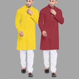 VS MALL Maroon Cotton Blend Kurta Sets-image-91