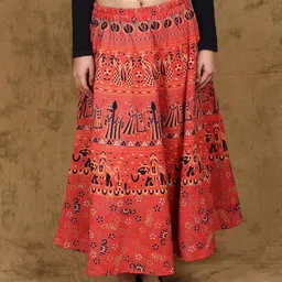 Exotic India Printed Pure Cotton A-Line Maxi Skirt-image-89