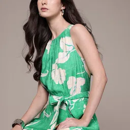 MANGO Floral Printed Round Neck Wide Leg Basic Jumpsuit with Belt-9
