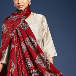 Taavi Ajrakh Hand Block Printed Dupatta with Zari-11