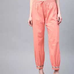 Laado - Pamper Yourself Women Peach Solid Pure Cotton Cropped Thread Work Sustainable Afghan Salwar-image-80
