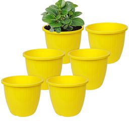 Kuber Industries Yellow 6 Pcs Solid Flower Pot-18