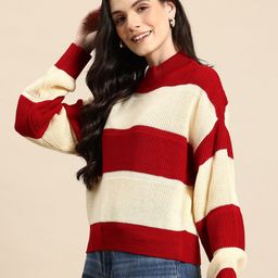 Mast & Harbour Striped Ribbed Design Acrylic Pullover-image-97