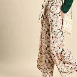Nayo Women Peach-Coloured & Green Printed Wide Leg Palazzos-picture-51