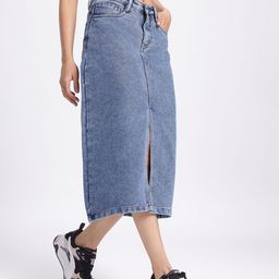 glitchez Women Faded Flex Denim Front Slit Skirt-picture-19
