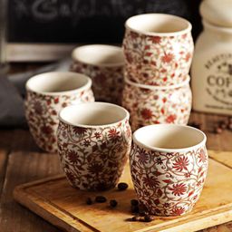 MIAH Decor Off-White & Red 6-Pieces Printed Ceramic Kulladhs Set-3