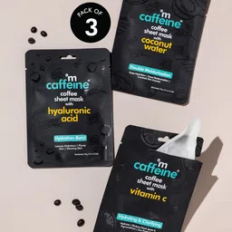 MCaffeine Set of 3 Coffee Sheet Masks with Vit C, Hyaluronic Acid & Coconut Water-20g Each-21