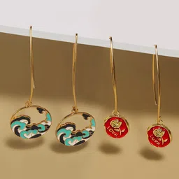Zaveri Pearls Set Of 2 Gold-Plated Drop Earrings-25