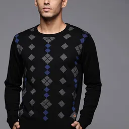 Raymond Men Black & Charcoal Grey Geometric Sweater-66