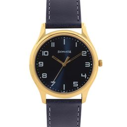 Sonata Men Stainless Steel Dial & Leather Straps Analogue Watch 77082YL10-19
