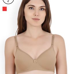 Floret Pack of 2 Solid Non-Wired Heavily Padded Push-Up Bra T3010_Red-Nude_40B-picture-18