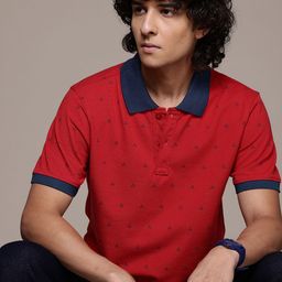 Roadster Men Printed Polo Collar Pure Cotton T-shirt-image-99