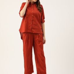MISRI Women Rust Shirt With Trousers-image-34
