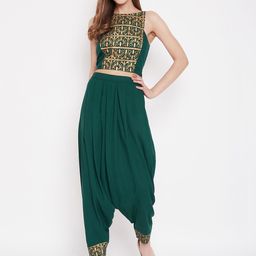 MABISH by Sonal Jain Women Green & Golden Printed Top with Dhoti Pants-picture-32