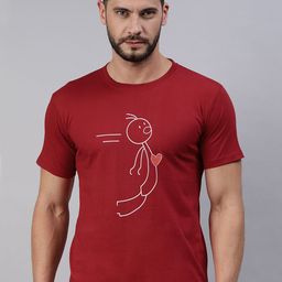 BRATMA Men Red & White Conversational Printed Pure Cotton T-shirt-image-75