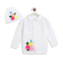 CHUTPUT Kids White & Pink Floral Cardigan with Flower Crochet-image-64
