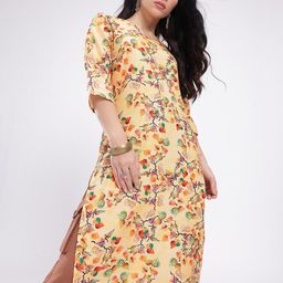 Anouk Rustic Tropical Printed V-Neck Straight Kurta-5
