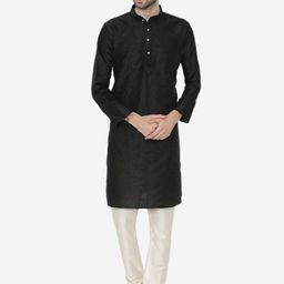 Wintage Men Black Woven Design Straight Kurta-image-15