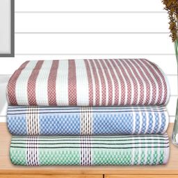 Athom Living Blue & Green 3 Pieces Striped Cotton 210 GSM Bath Towels-image-89