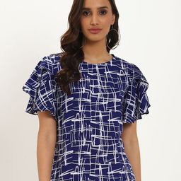 Oomph Abstract Print Flutter Sleeve Crepe Top-24