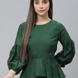 Cottinfab Green Bishop Sleeves Peplum Top-picture-30