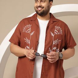 Sztori Plus Size Floral Embroidered Pure Cotton Opaque Casual Shirt-picture-17