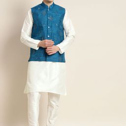 SOJANYA Men Off White Kurta with Churidar-image-39