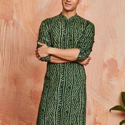 VASTRAMAY Bandhani Printed Band Collar Straight Kurta-30