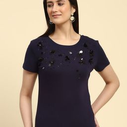 Global Republic Women Embellished Embroidered Cotton Tshirt-image-59