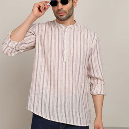 HERE&NOW Men Striped Daily Cotton Straight Short Kurta-picture-42