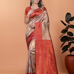 AUMAURA LIFESTYLE Ethnic Motifs Woven Design Zari Banarasi Saree-picture-10