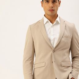 Peter England Notched Lapel Single Breasted Self Design Neo Slim Fit Formal Blazer-image-71