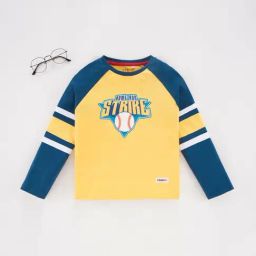 Ed-a-Mamma Kids Yellow & Teal Printed T-Shirt-image-82