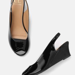 Carlton London Black Glossy Finish Peep Toe Wedges-image-84