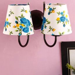 Devansh Cream-Coloured & Blue Printed Traditional Armed Sconce Wall Lamp-6