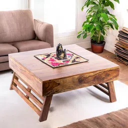 Ikiriya Coffee Brown Square Shaped Lacquer Finish Sheesham Wooden Coffee Table-image-12