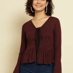 Trend Arrest Abstract Printed Bell Sleeves Crop Tie-Up Shrug-18
