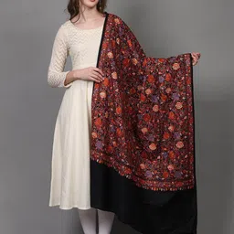 Exotic India Pure Wool Shawl from Punjab With Intricate Embroidered Floral Vines-29